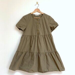 Madewell Button-Front Short-Sleeve Tiered Mini Dress